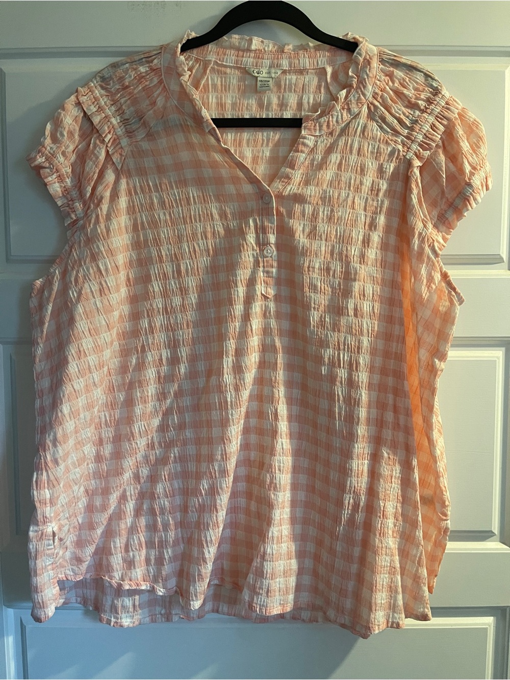 Cato Pink Gingham Cap-Sleeve Blouse